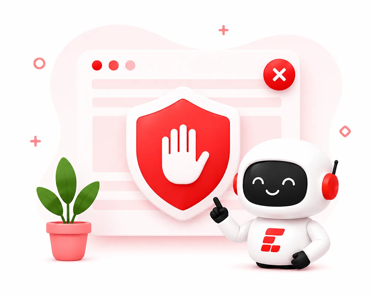 Course Bhai robot mascot pointing at a browser window where the ad-blocker shield is being switched off